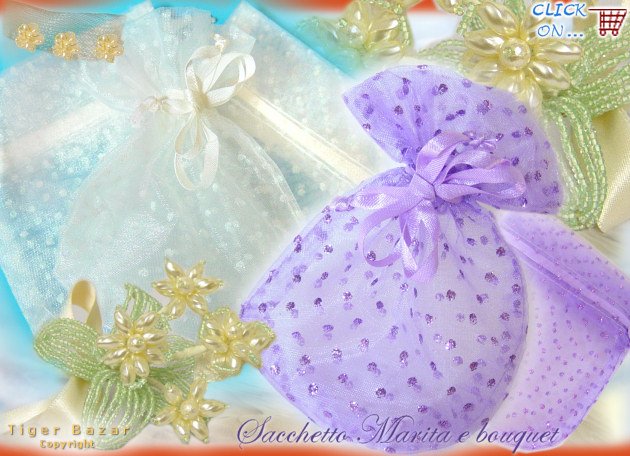 vendita on-line sacchetto portaconfetti Marita lilla bianco per matrimonio Battesimo Santa Cresima