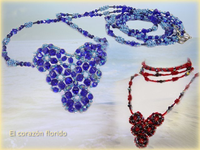 tecnica intreccio creare collane con ciondolo cuore in blu zaffiro e rubino idee bigiotteria da confezionare con scatoline gioielli