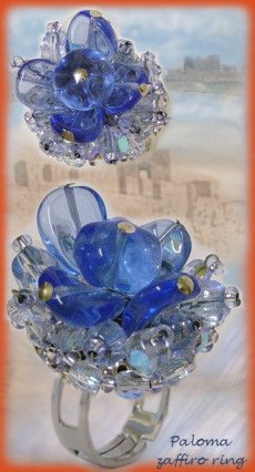 esempi bricolage anelli blu zaffiro da realizzare con perle di vetro bigiotteria idee creazioni braccialetti