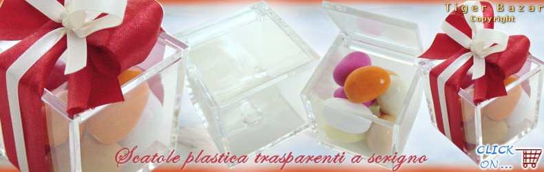 cubetti di plastica scatole matrimonio trasparenti a scrigno portaconfetti alla frutta confezione nastro raso