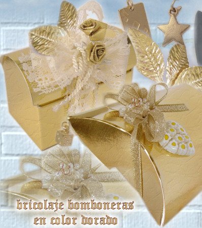 confetti nozze d'oro porta confetti idee bomboniere fai da te con ciondoli murrine charms dorati pizzi fiorellini