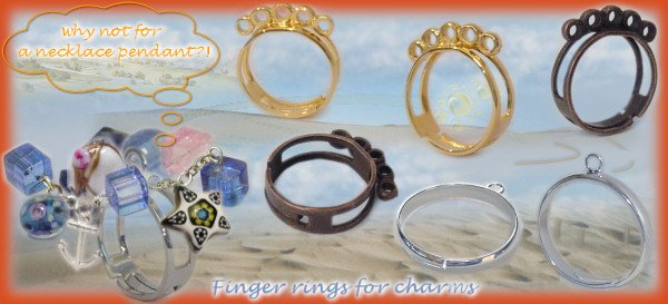 anelli da ciondoli per charms: le basi da anello, esempi di anelli perline con catenelle bigiotteria, ciondoli e fantasia perline