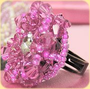 rosa fucsia anello Swarovski perline di conteria strass cristallo su base di metallo