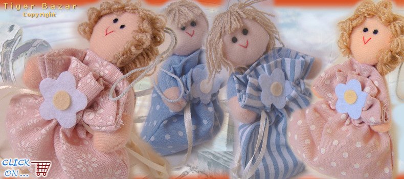 portalavanda bamboline sacchettini bomboniera Battesimo Prima Comunione rosa celesti pupazzetti bambini bambine