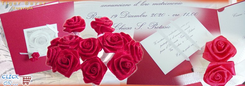 roselline rosse di raso per bomboniere e partecipazioni matrimonio, fiorellini da portaconfetti