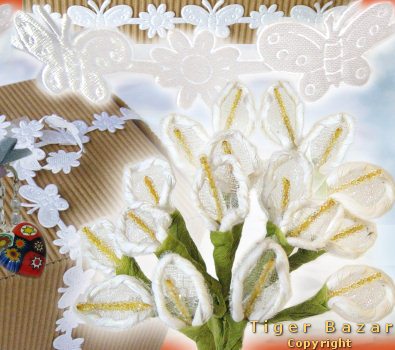 bianco fiori bomboniere confetti nastri raso decoro fiorellini margheritine