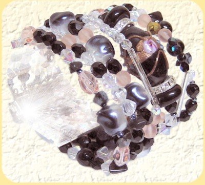 braccialetto perline nere fai da te chiusura 7 fili mix perle bigiotteria rosa grigio nero cristallo