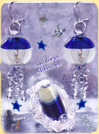 Bisuteria Alambre hobby idea orecchini anelli di filo modellismo argento pietre vetro cristallo blu nastro di metallo