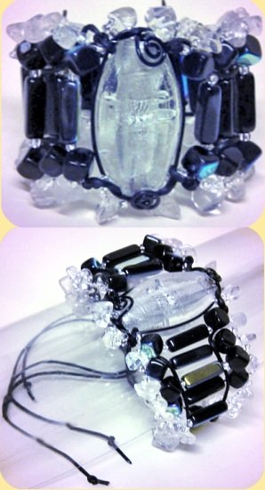 braccialetti perline cristallo nere creazioni fai da te con fili modellabili cordoncini pietre vetro