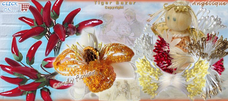 peperoncino e Candy flower idee fai da te segnaposti fiori di nastri uncinetto con pistilli per fiore di perline, materiali biedermeier e fiorellini con calze