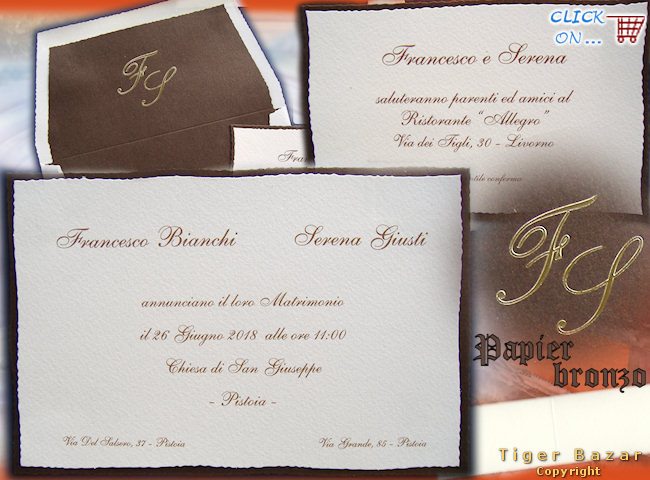 partecipazione di nozze unioni civili wedding e colore bronzo, stampa seppia + amaranto, modello pergamena invito annuncio