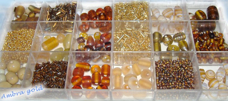 scatola perle di vetro pietre e perline conterie da comprare per regalo kit bijoux ambra gold