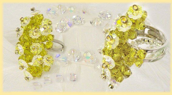 anello con rombi Swarovski, cristalli fiore e base per anello
